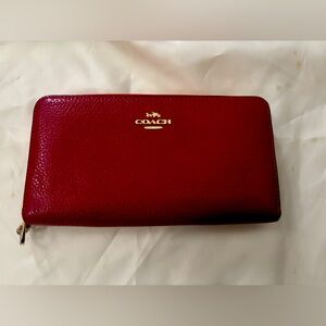 SOLD Coach Red Pebble Leather Long Zip Around Wallet